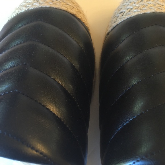 BAMBOO Black Faux Leather Quilted Chevron Mule Espadrille NIB - Picture 7 of 8